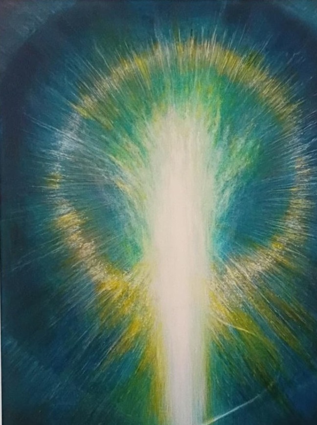 Emerald and gold radiant waterfall painting